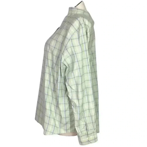 Eddie Bauer Men XL Plaid Poinpoint Oxford Button Down Shirt Cotton Pocket Green - Picture 3 of 7